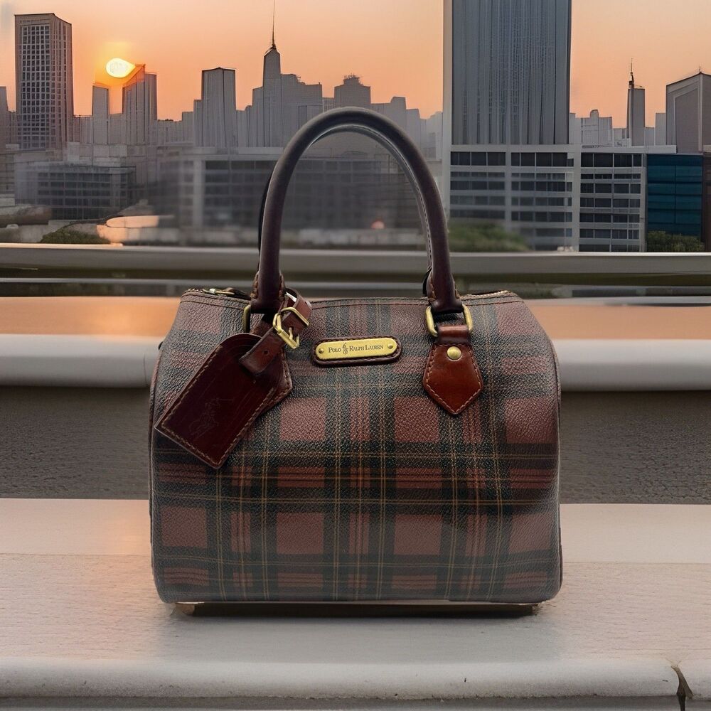 Trendy POLO RALPH LAUREN Plaid&Check Vintage Mini Boston Bag brown No strap